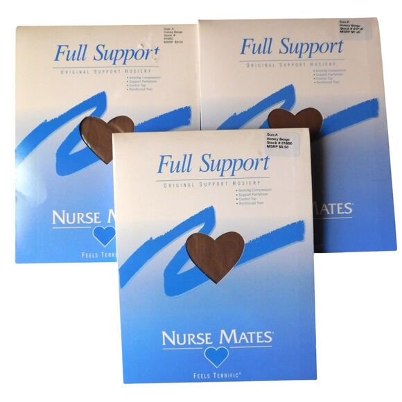 Nurse Mates Full Support Hosiery 6mmHg Compression Control Top Honey Beige 81600 - Picture 1 of 7